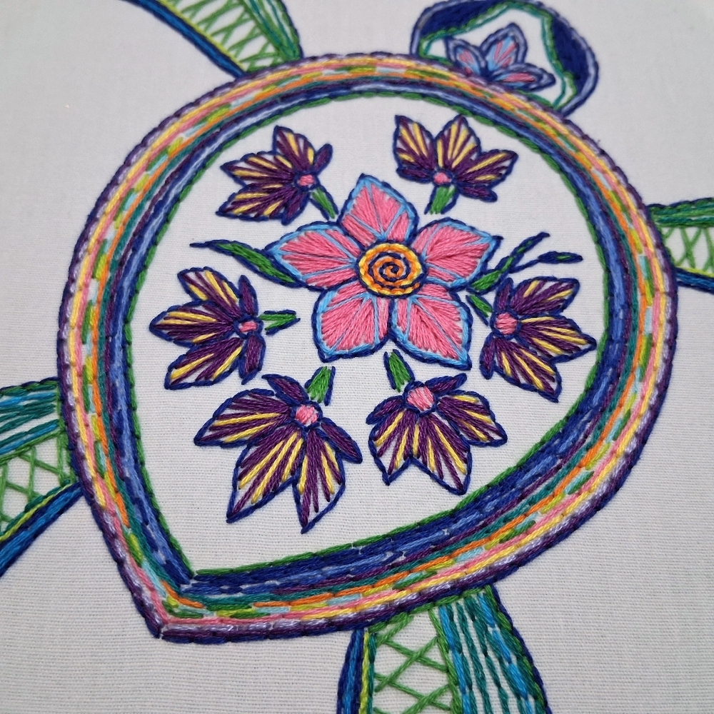 Sea Turtle Embroidery 10.5" Frame By Me - Picture 6 of 10